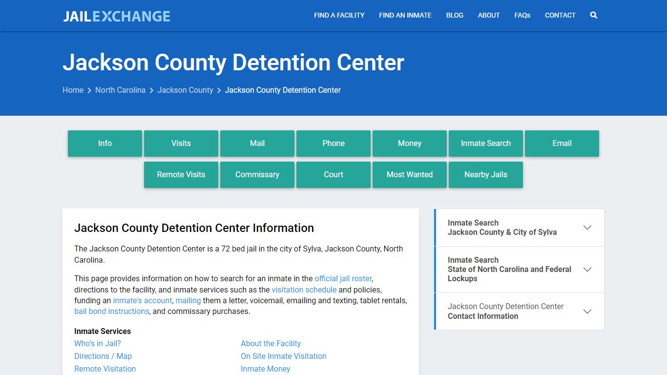 Jackson County Detention Center, NC Inmate Search, Information